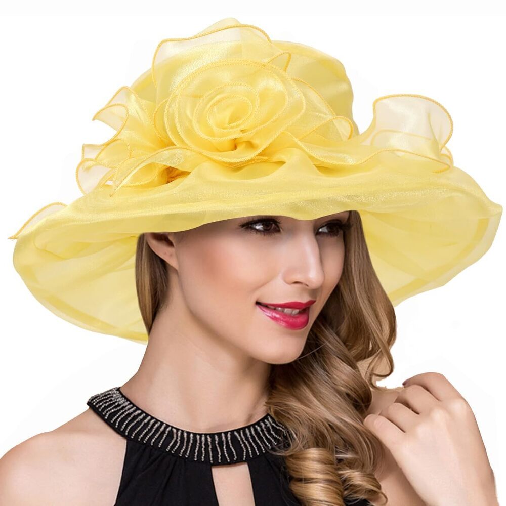1175 Women Derby Church Dress Fascinator Wide Brim Tea Party Wedding Hats